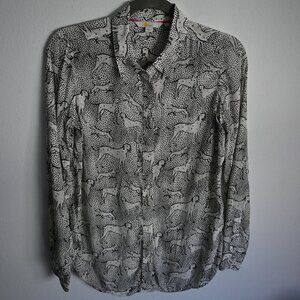 Boden Collared Silk Blouse – Black & White Dalmatian – Size 4